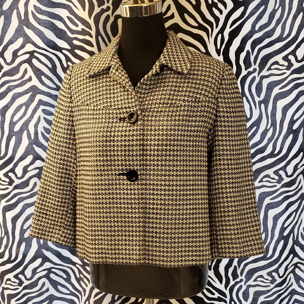 JM Collection Black and White Houndstooth Blazer
